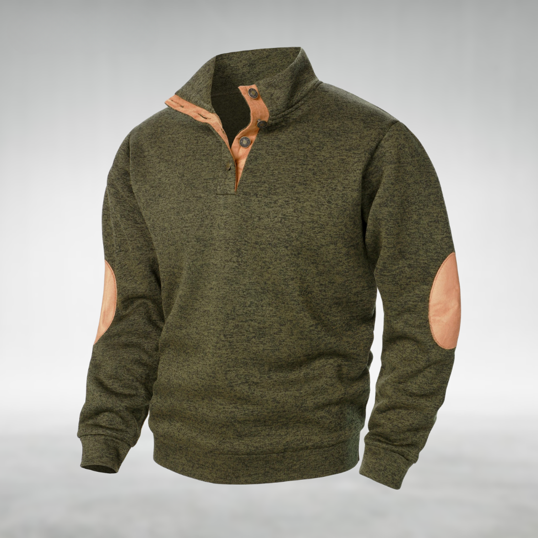 Tricot à Col Zippé Heren avec Patches aux Coudes - Pull en Maille