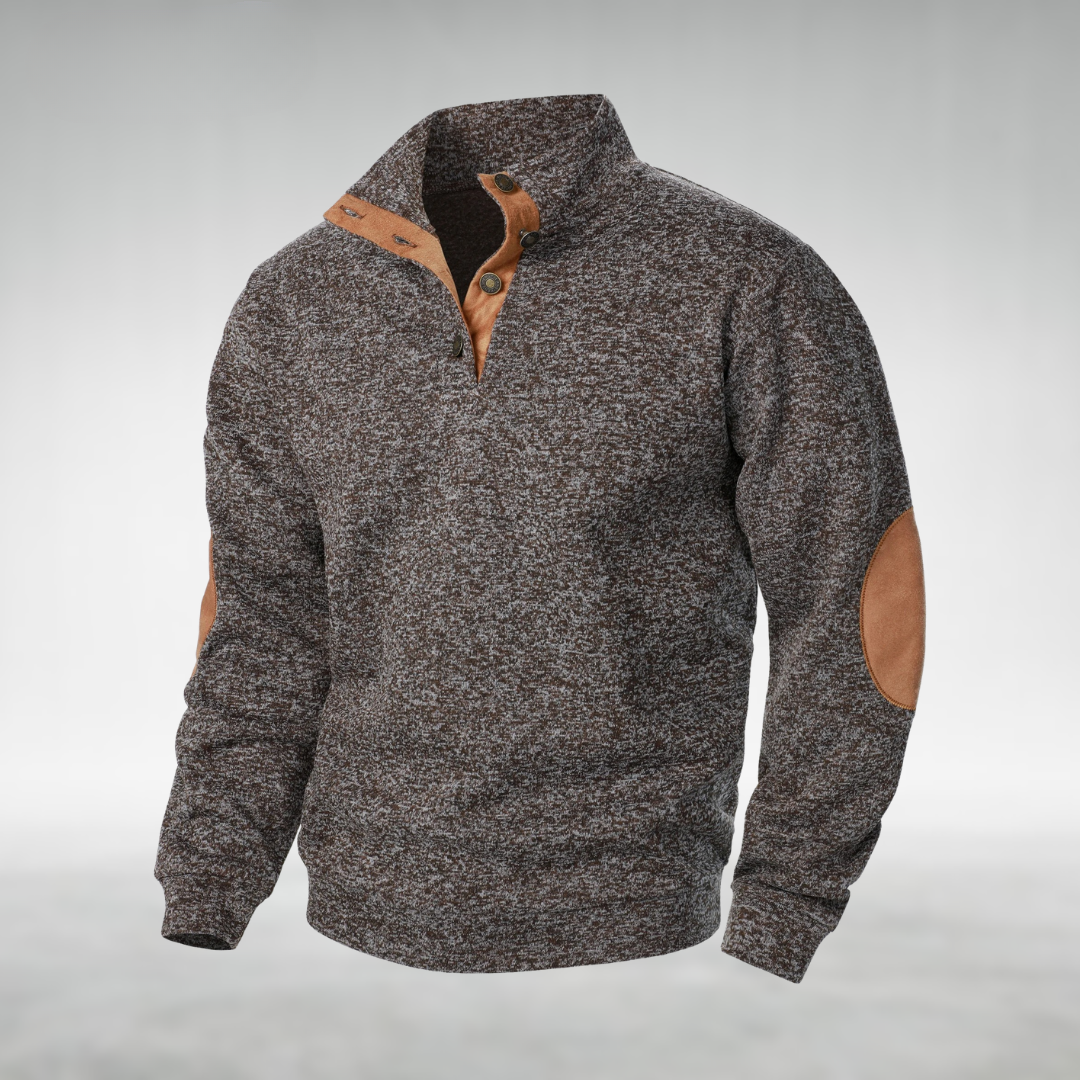Tricot à Col Zippé Heren avec Patches aux Coudes - Pull en Maille