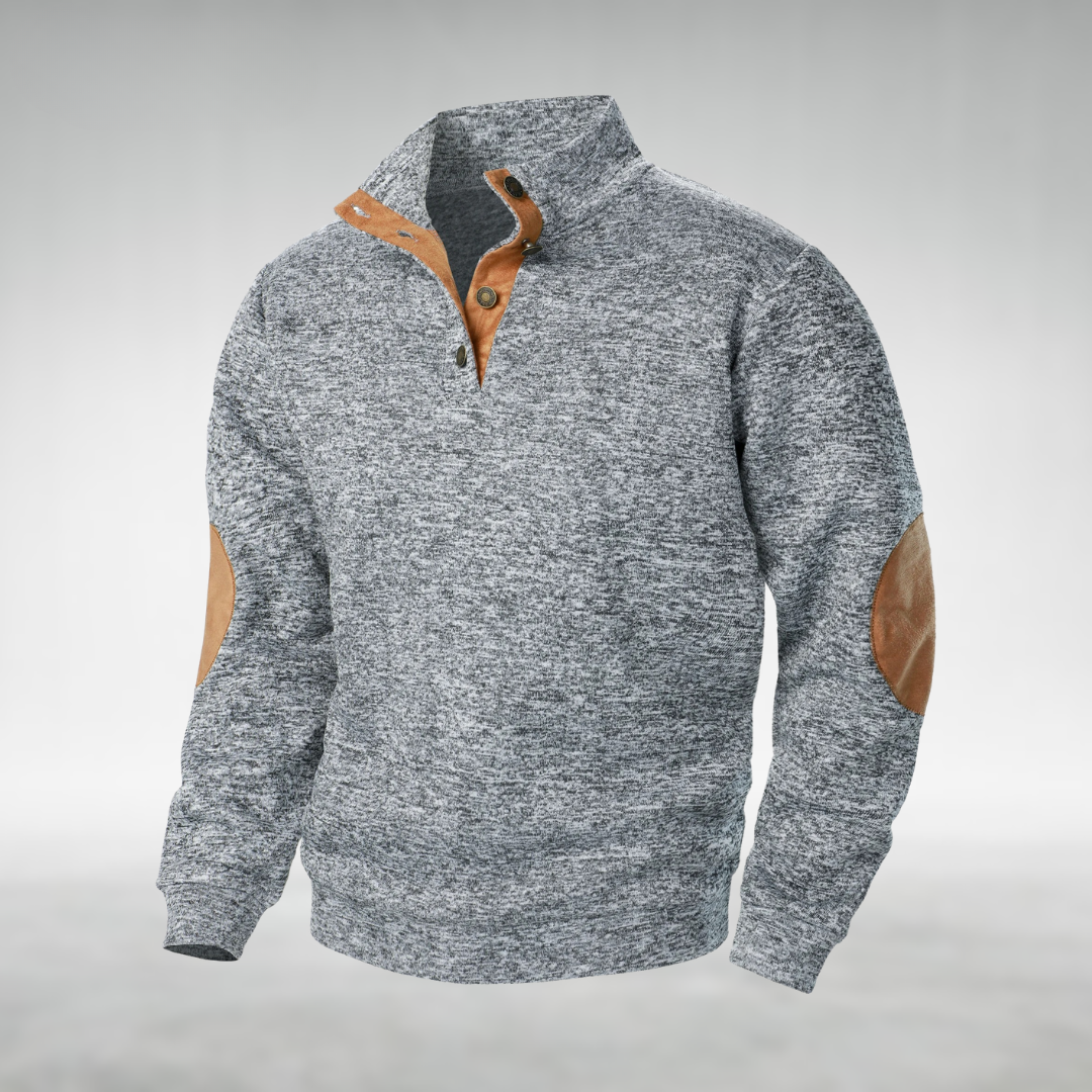 Tricot à Col Zippé Heren avec Patches aux Coudes - Pull en Maille