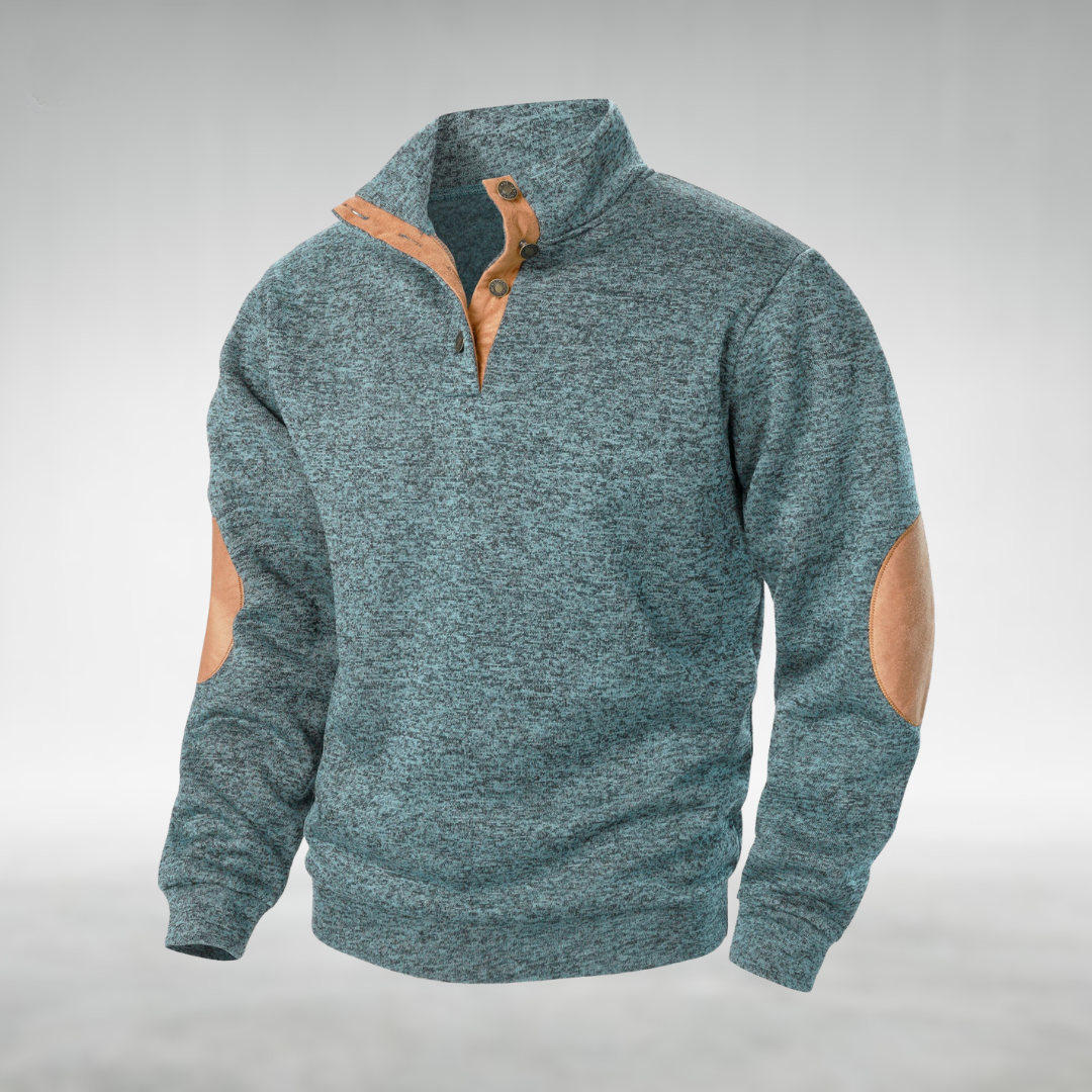 Tricot à Col Zippé Heren avec Patches aux Coudes - Pull en Maille
