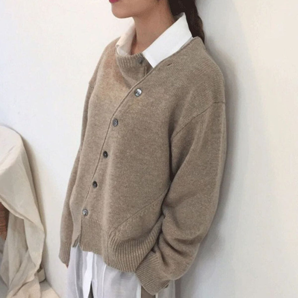 Cardigan Dames Oversized Tricoté avec Fermeture à Boutons Asymétrique