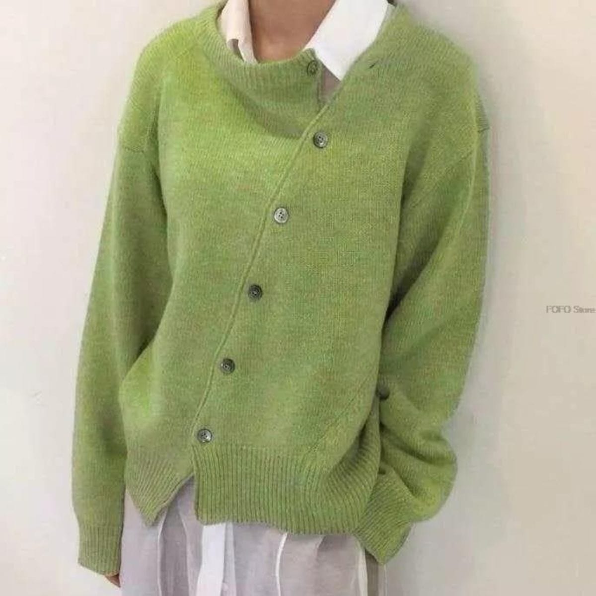 Cardigan Dames Oversized Tricoté avec Fermeture à Boutons Asymétrique