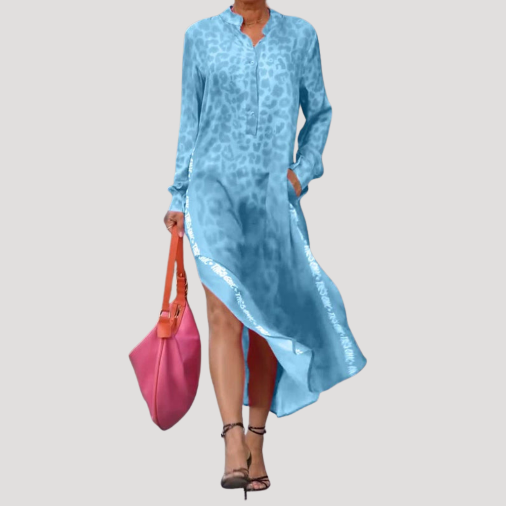 Lucienne | Robe Midi à Imprimé Léopard à Manches Longues