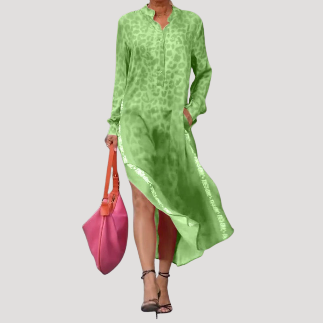Lucienne | Robe Midi à Imprimé Léopard à Manches Longues