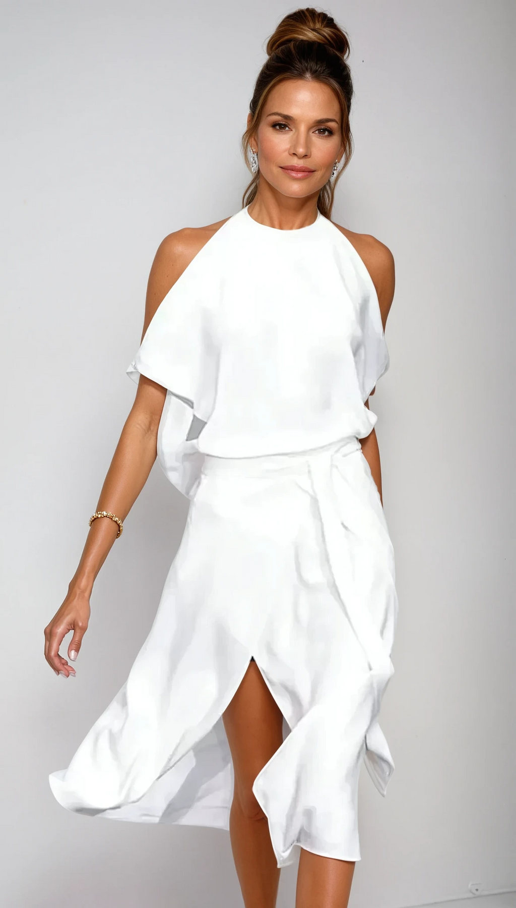 Celestine – Robe Midi Asymétrique Off-Shoulder