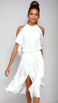 Celestine – Robe Midi Asymétrique Off-Shoulder