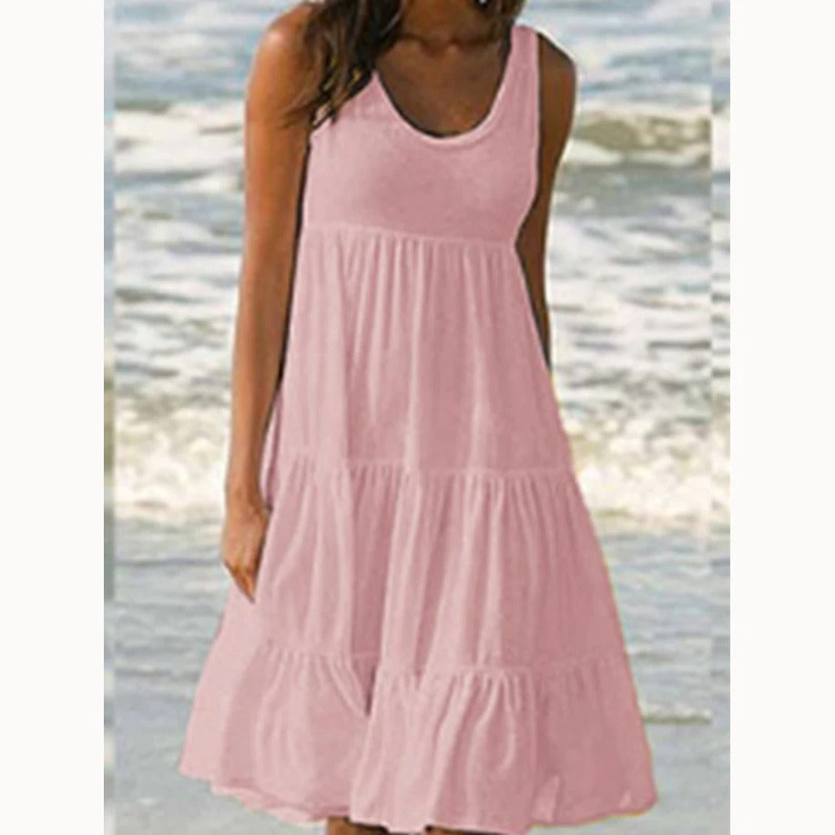 Luna | Robe Midi Étirée Sans Manches pour Femme Bohème Été