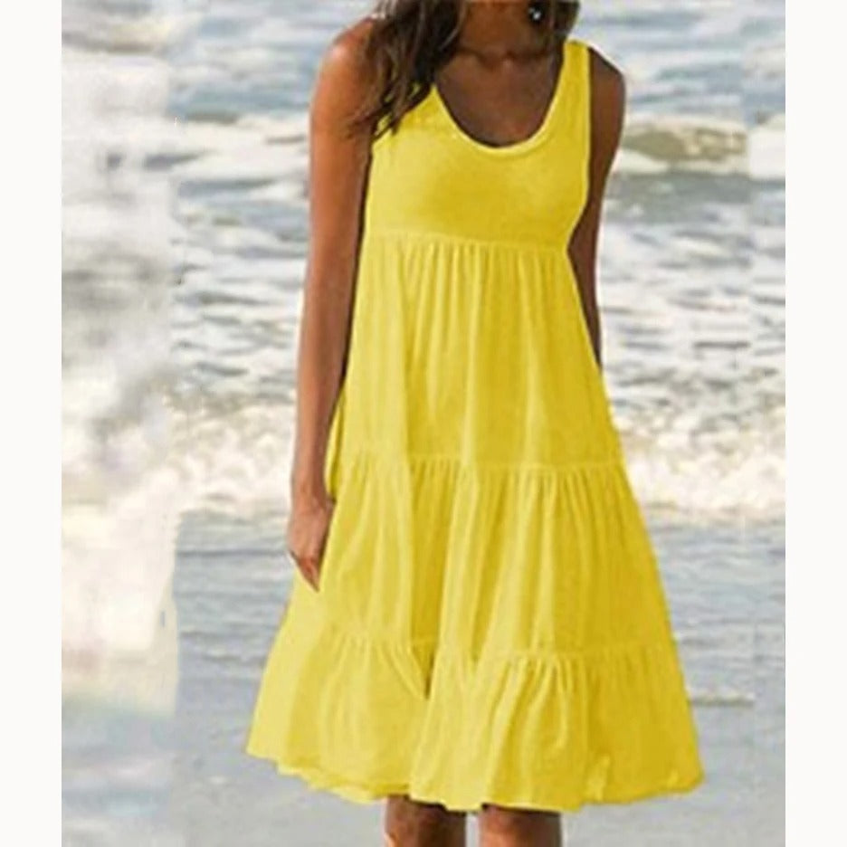 Luna | Robe Midi Étirée Sans Manches pour Femme Bohème Été