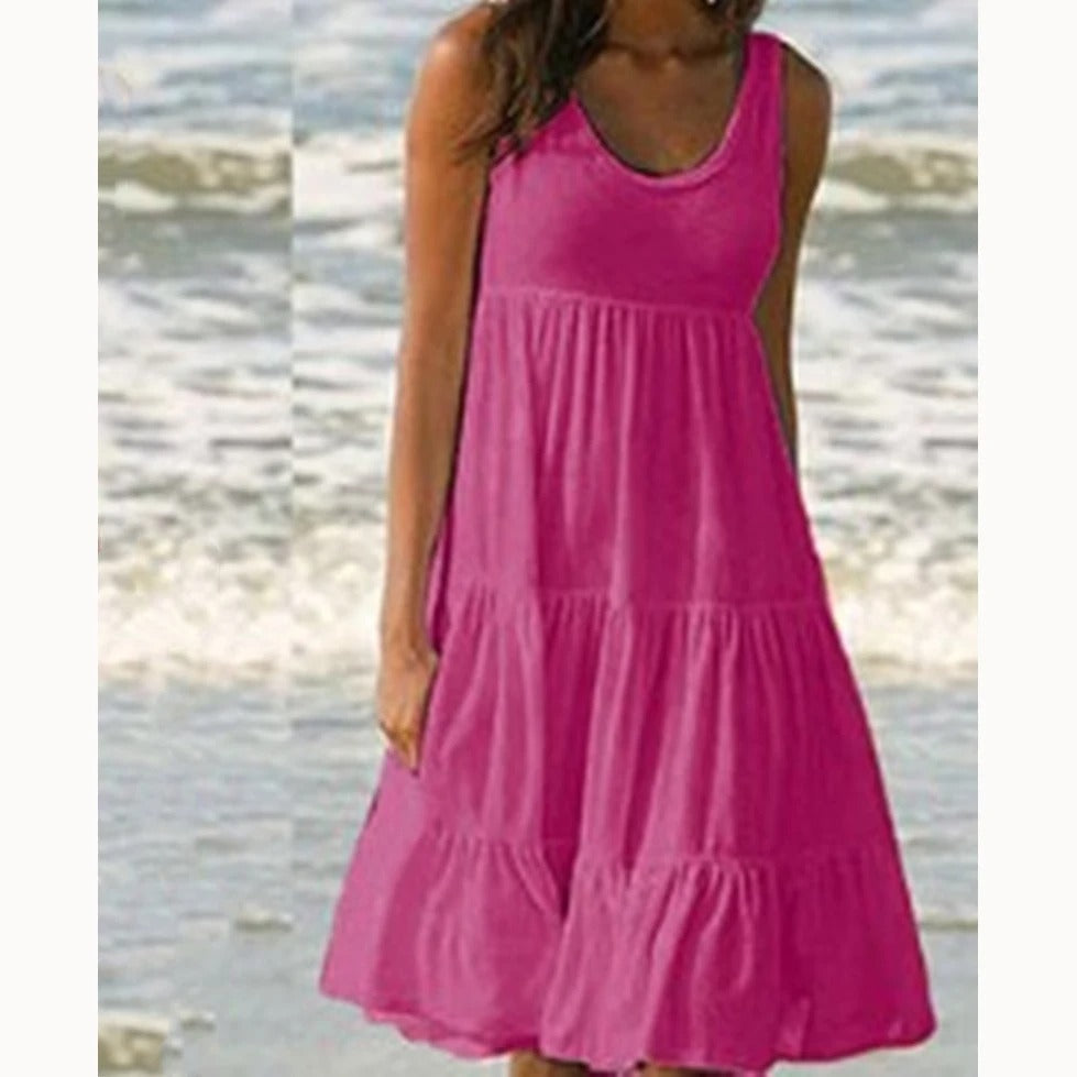 Luna | Robe Midi Étirée Sans Manches pour Femme Bohème Été