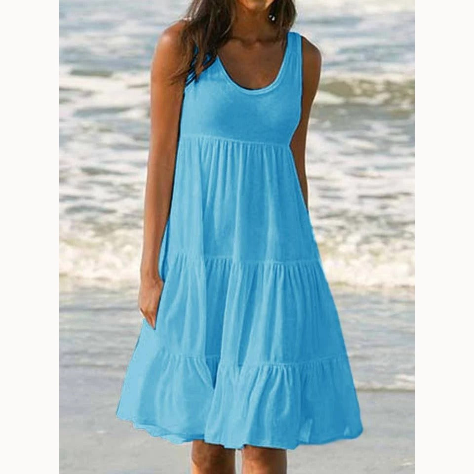 Luna | Robe Midi Étirée Sans Manches pour Femme Bohème Été