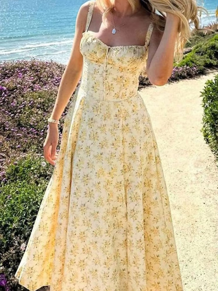 Robe Midi Formelle Florale Jaune d'Été
