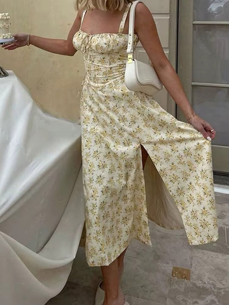 Robe Midi Formelle Florale Jaune d'Été