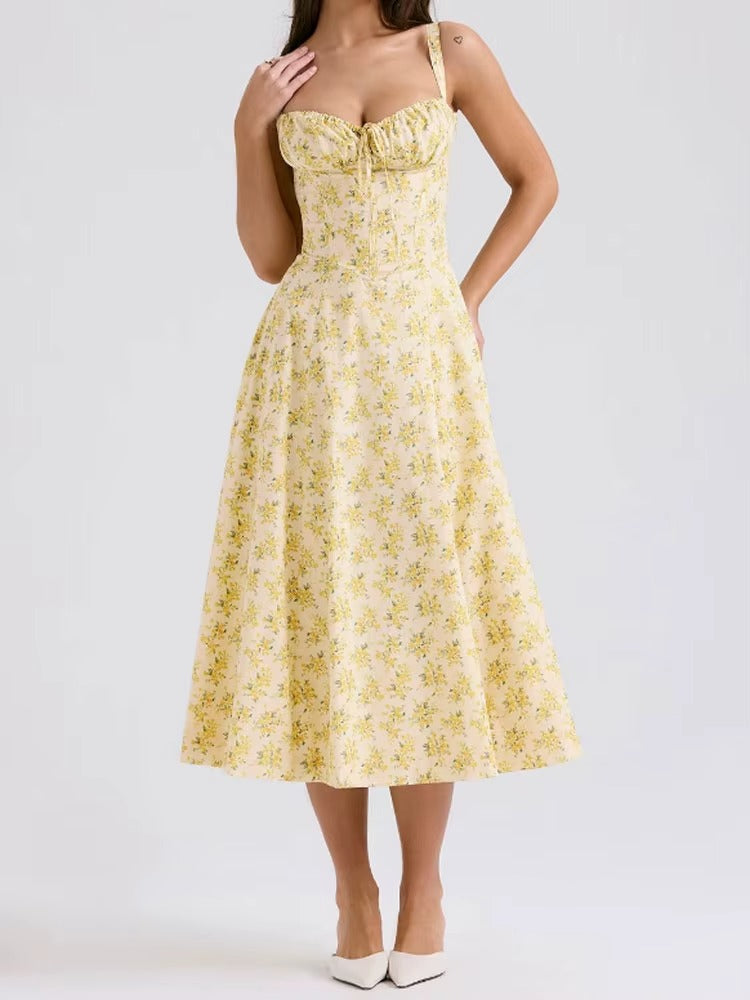 Robe Midi Formelle Florale Jaune d'Été