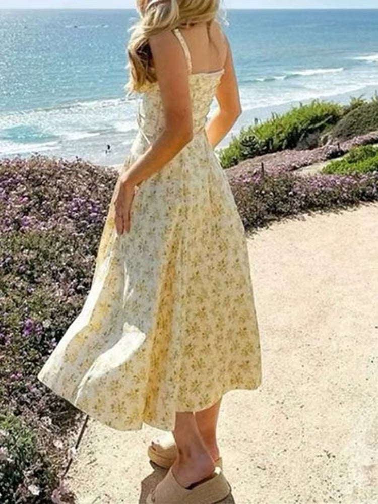 Robe Midi Formelle Florale Jaune d'Été