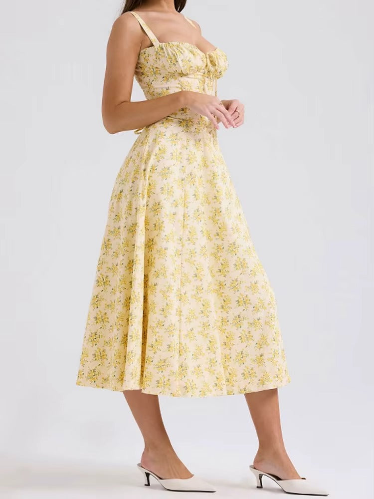 Robe Midi Formelle Florale Jaune d'Été
