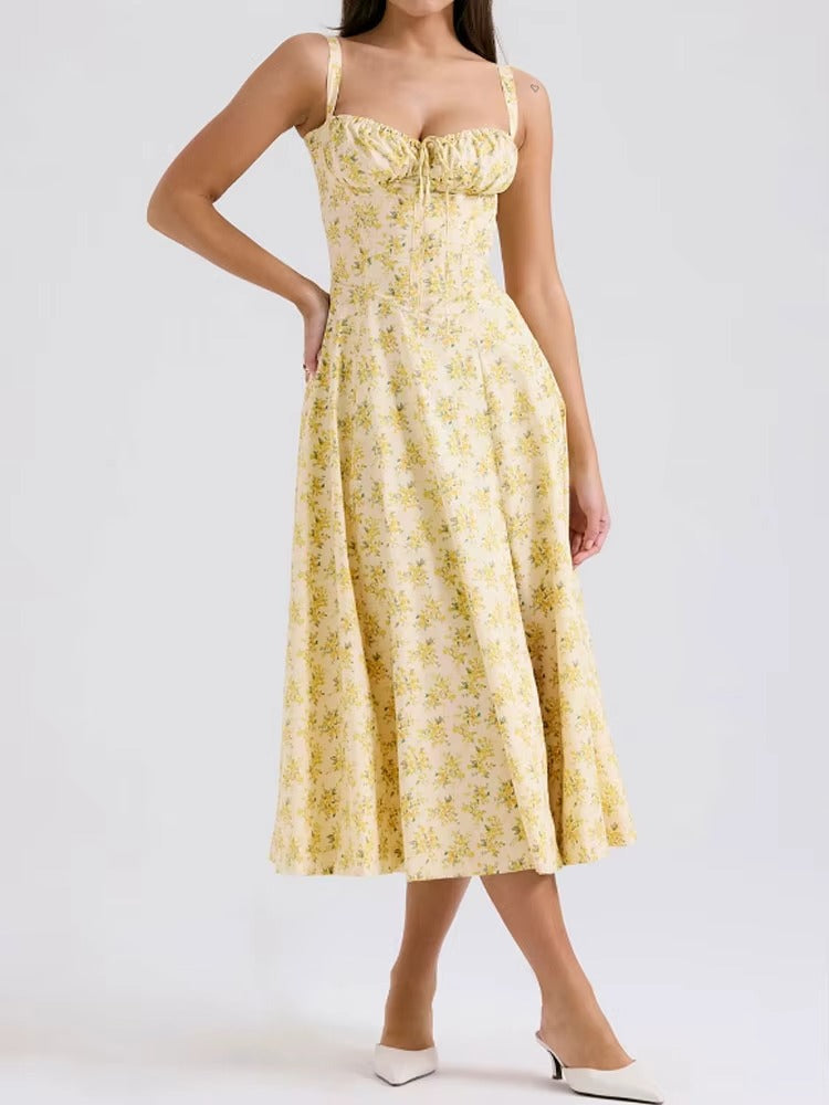 Robe Midi Formelle Florale Jaune d'Été