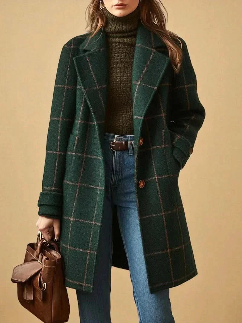 Manteau à carreaux à revers cranté pour femmes