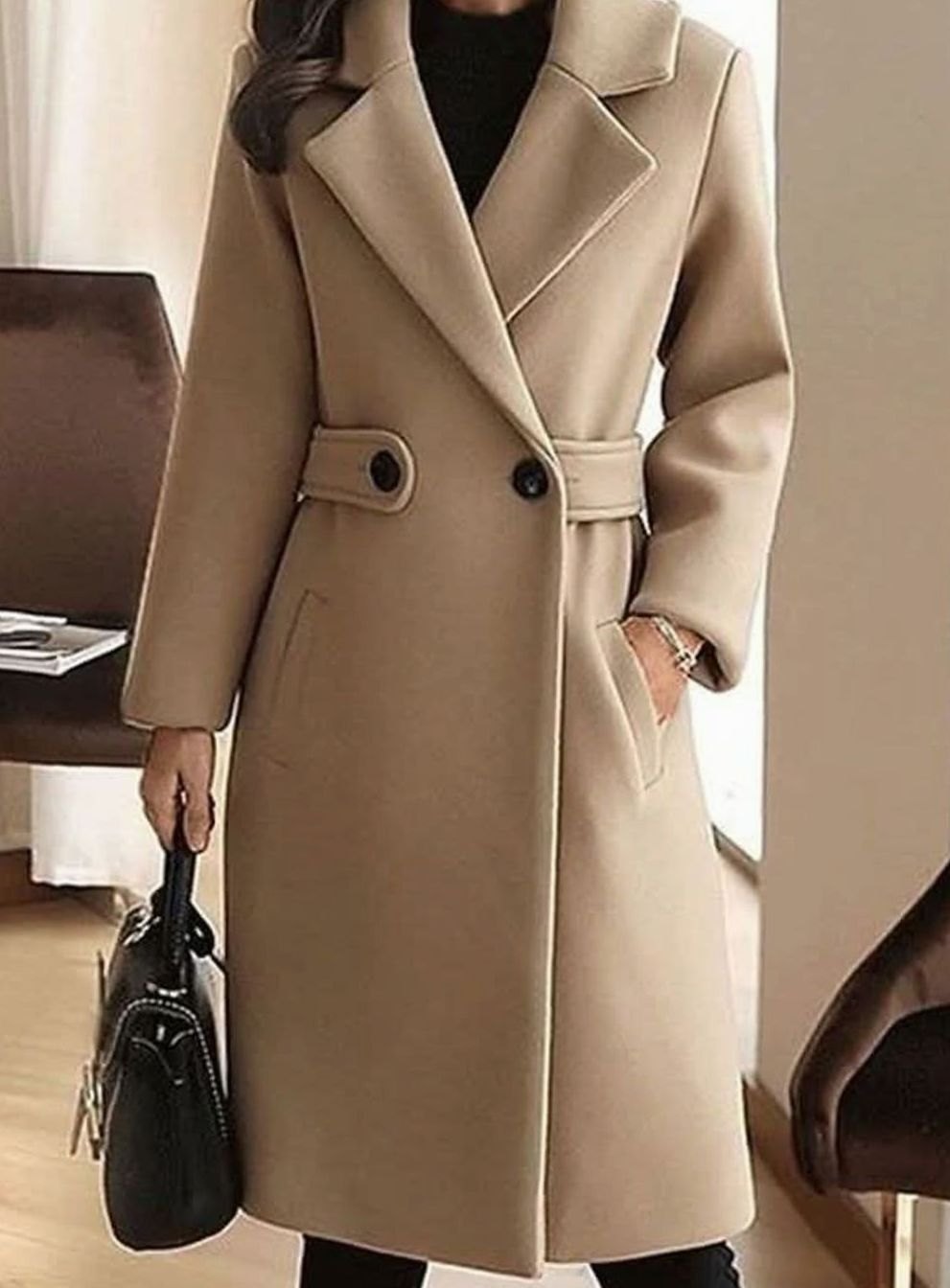 Elfriede | Manteau Femme Classique Trench en Laine Long Manteau d'Hiver Élégant