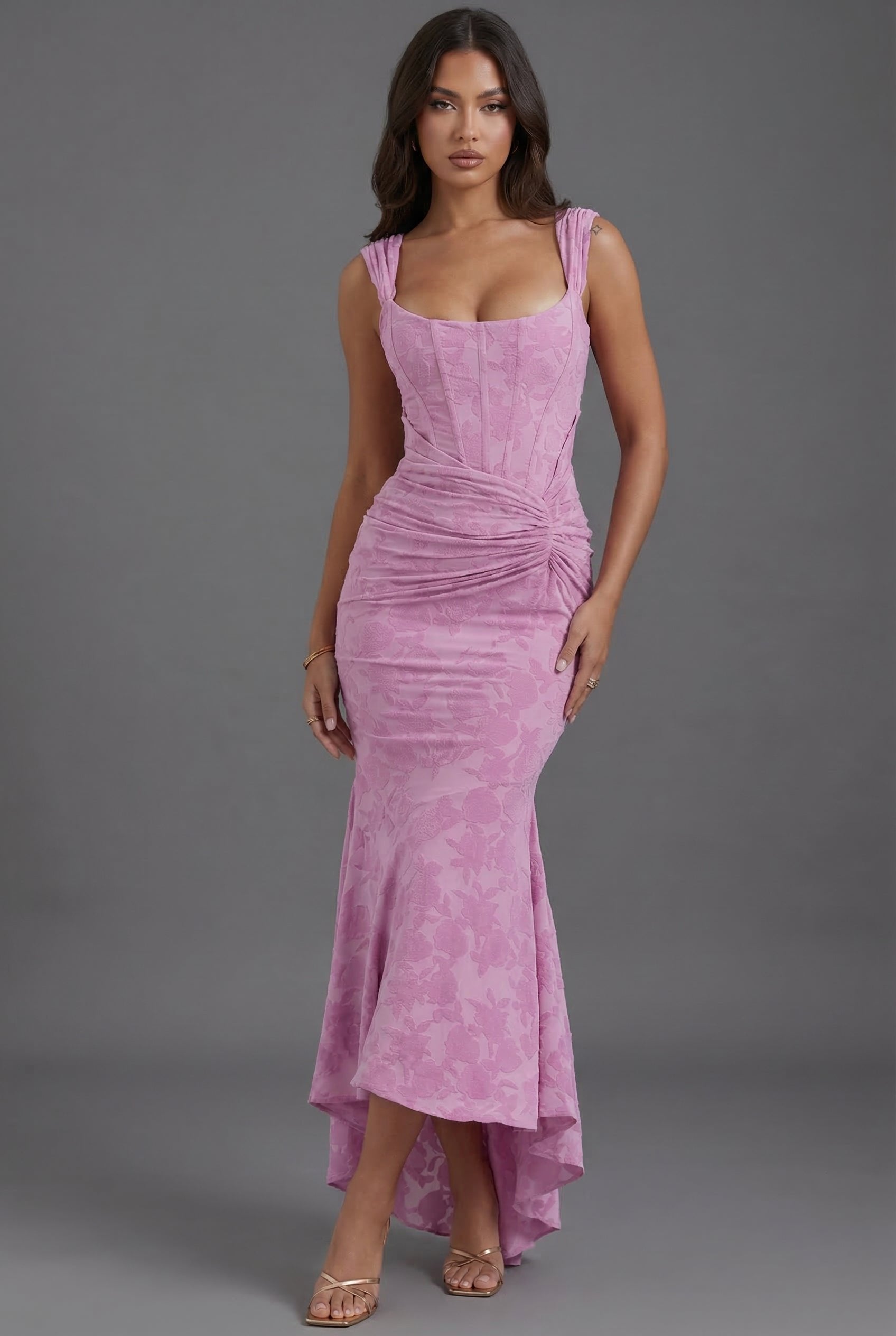Olivia | Robe Maxi Corset Taille Froncée Ourlet Queue de Poisson