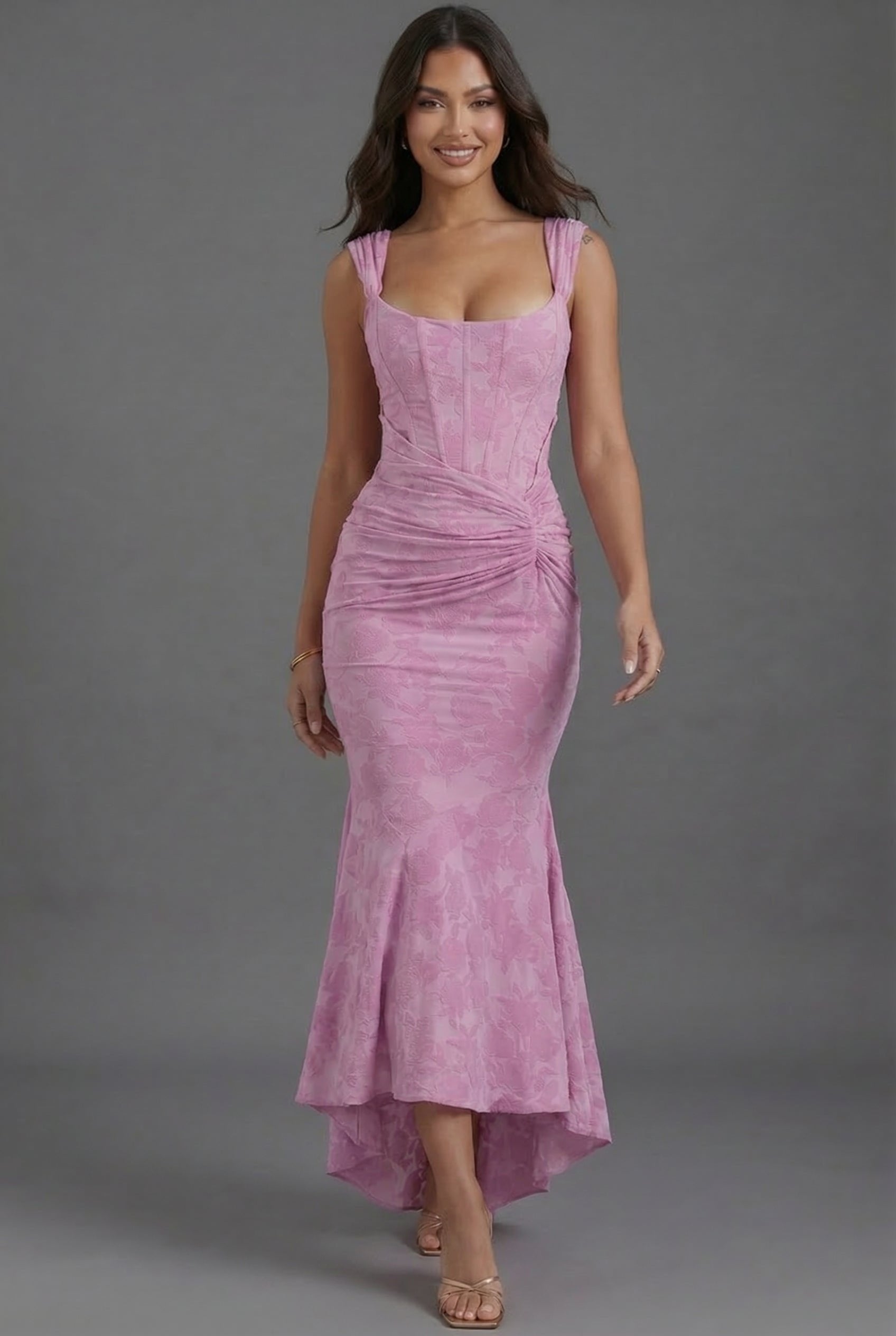 Olivia | Robe Maxi Corset Taille Froncée Ourlet Queue de Poisson