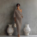 Charlotte | Robe Maxi Épaules Nues Manches Lanternes en Mélange Lin Détendue