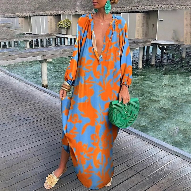 Eleanor | Robe Maxi Kaftan Imprimé Abstrait à Décolleté en V