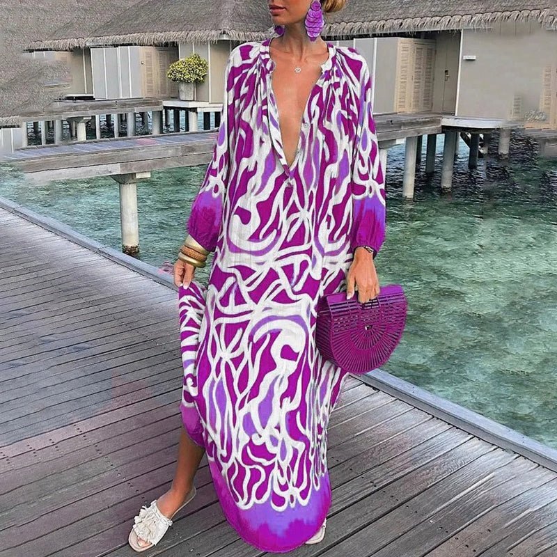 Eleanor | Robe Maxi Kaftan Imprimé Abstrait Col V