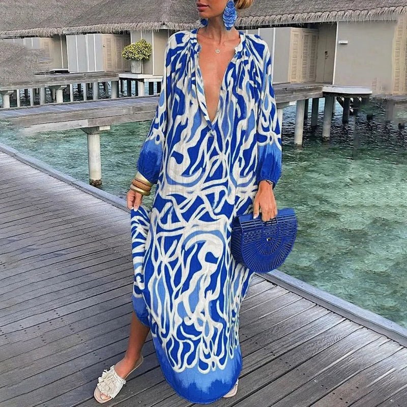 Eleanor | Robe Maxi Kaftan Imprimé Abstrait à Décolleté en V