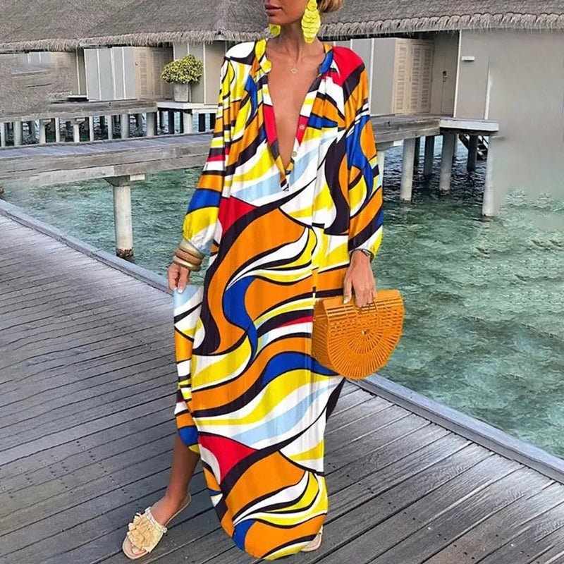 Eleanor | Robe Maxi Kaftan Imprimé Abstrait à Décolleté en V