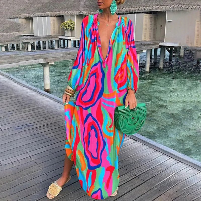 Eleanor | Robe Maxi Kaftan Imprimé Abstrait à Décolleté en V