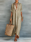 Harper | Robe Chemise Maxi Mélange Lin Manches Courtes Minimaliste