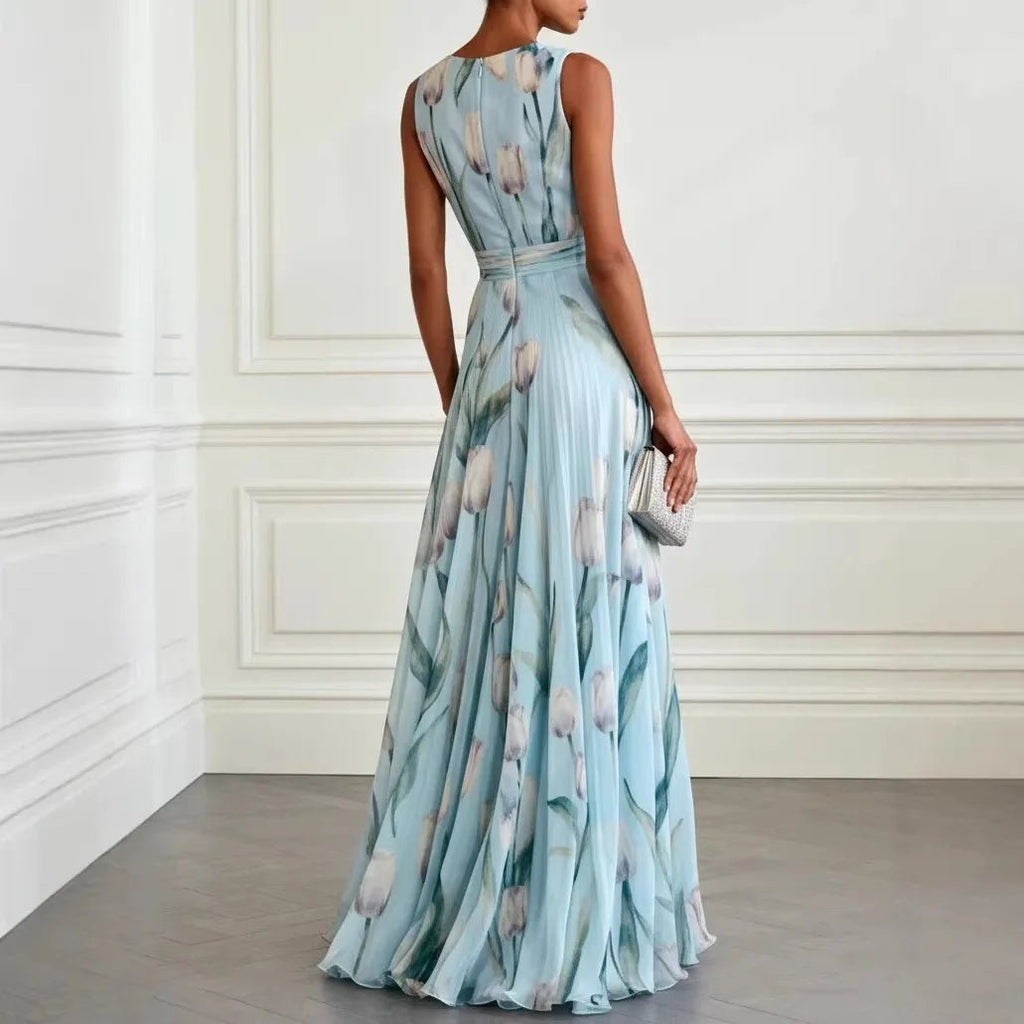 Harper | Robe Maxi Wrap Décolleté Profond en Chiffon Sans Manches Longue