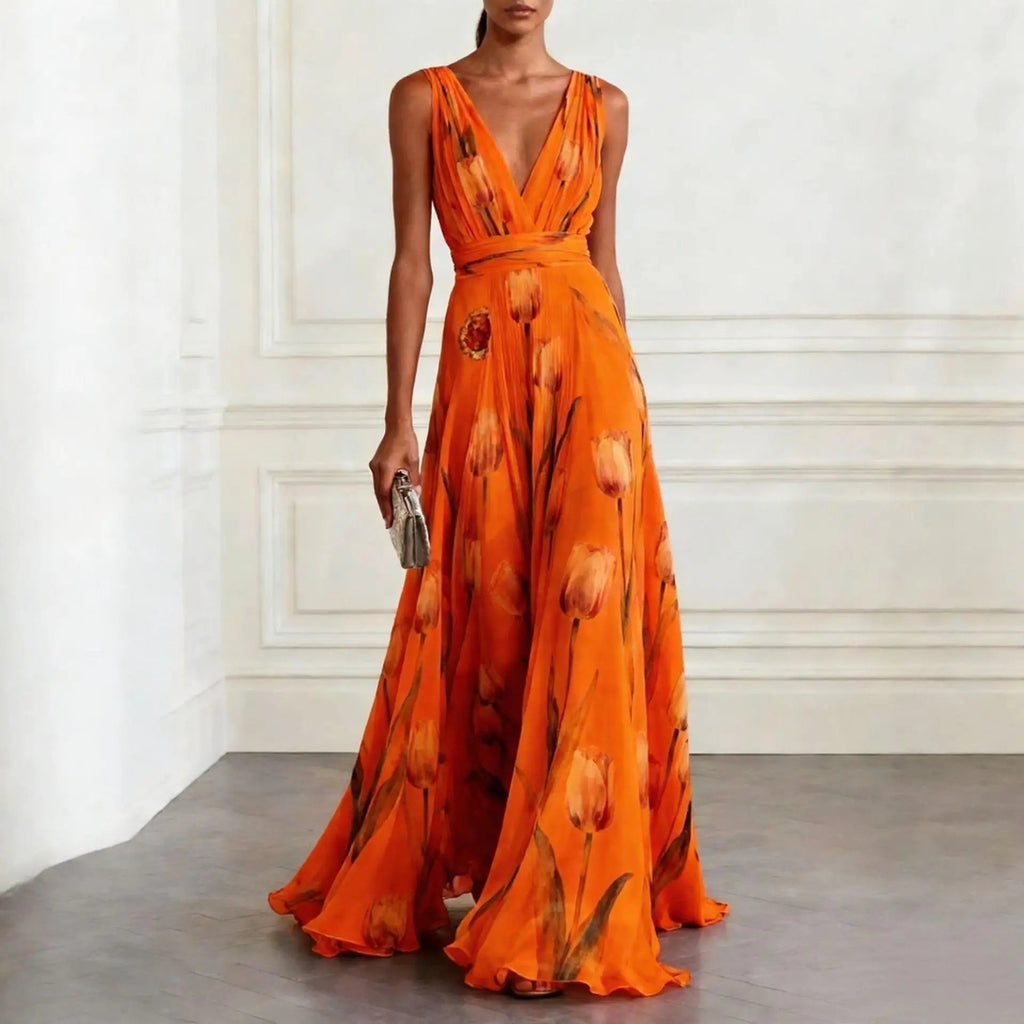 Harper | Robe Maxi Croisée Décolleté V Profond Chiffon Sans Manches Longueur Sol
