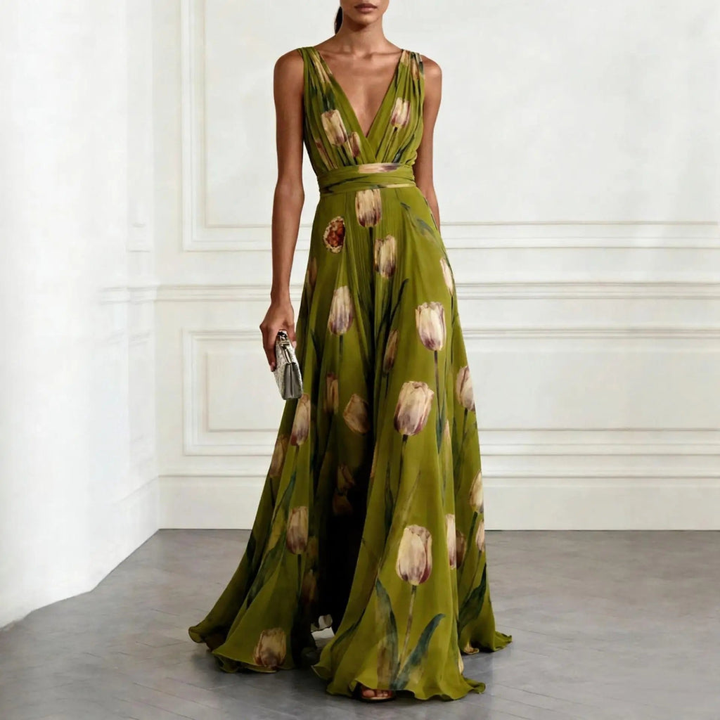 Harper | Robe Maxi Croisée Décolleté V Profond Chiffon Sans Manches Longueur Sol