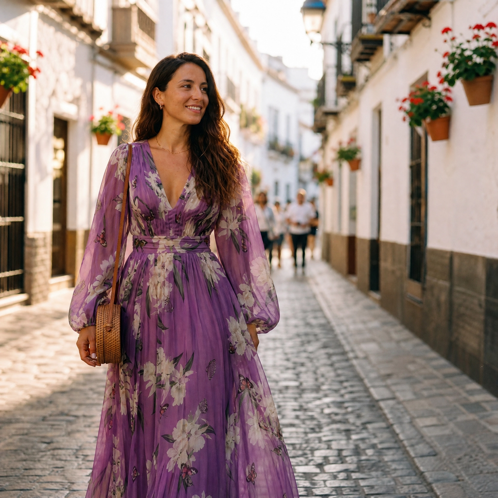 Robe maxi à motifs floraux et décolleté en V pour femmes