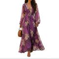 Robe maxi à motifs floraux et décolleté en V pour femmes