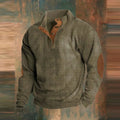 Pull Henley pour hommes avec structure en côtes et patchs aux coudes