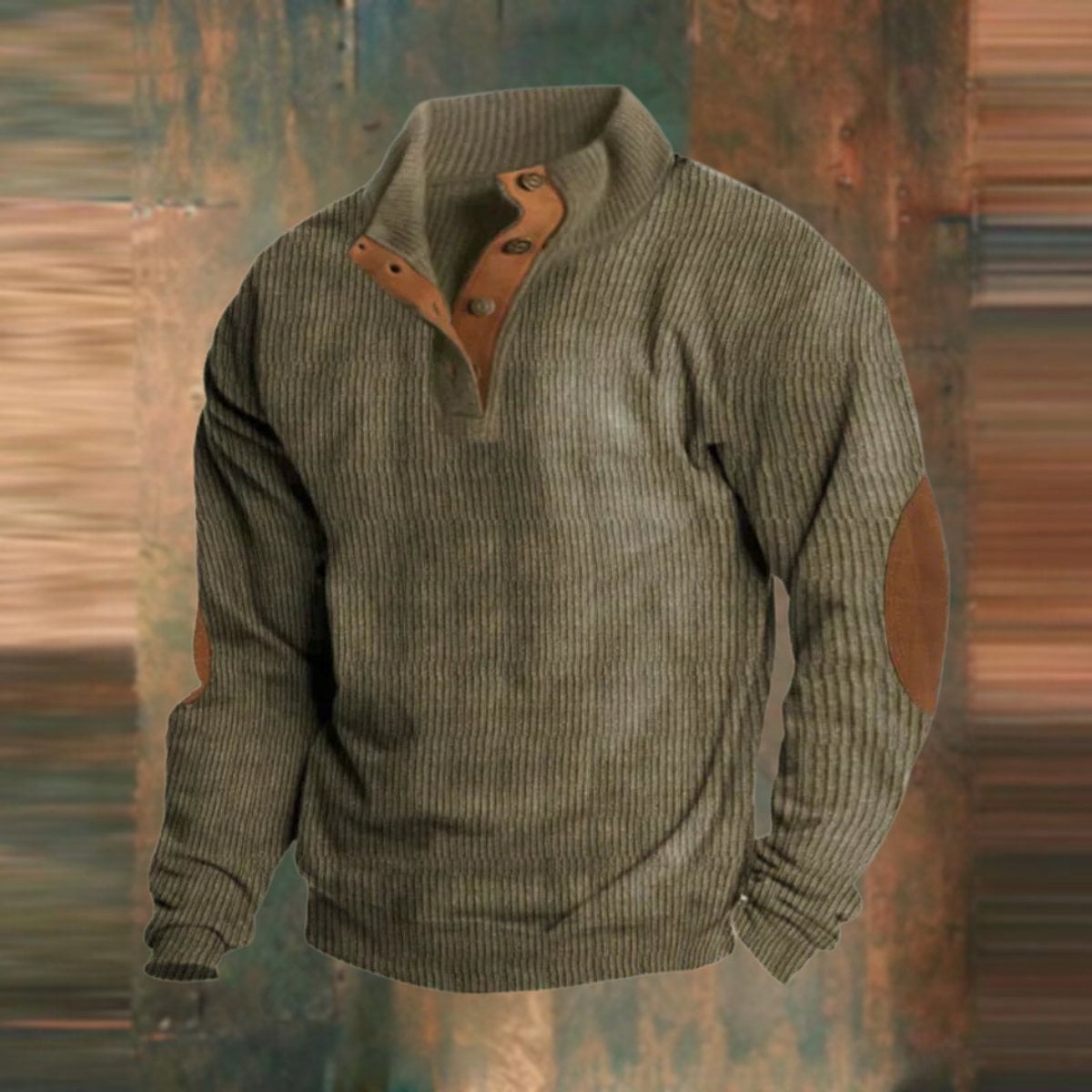 Pull Henley pour hommes avec structure en côtes et patchs aux coudes