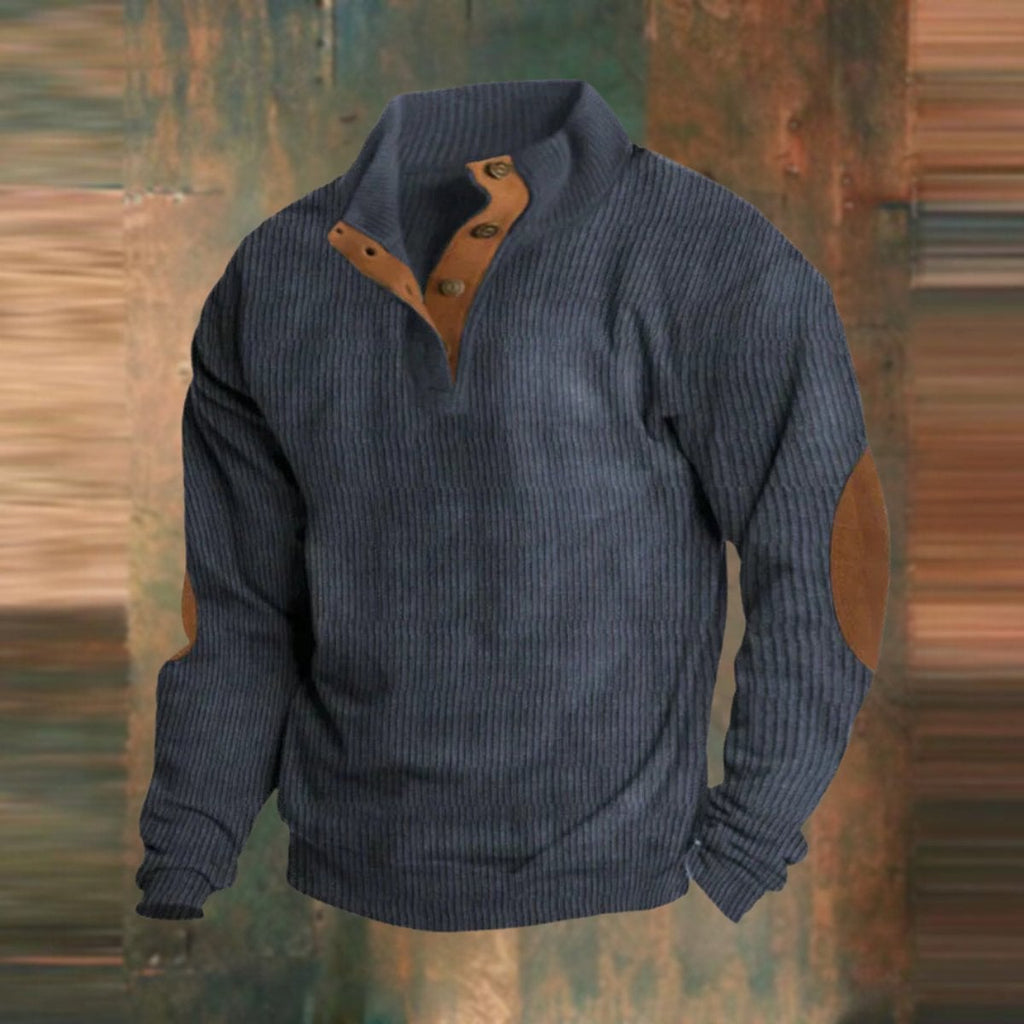 Pull Henley pour hommes avec structure en côtes et patchs aux coudes