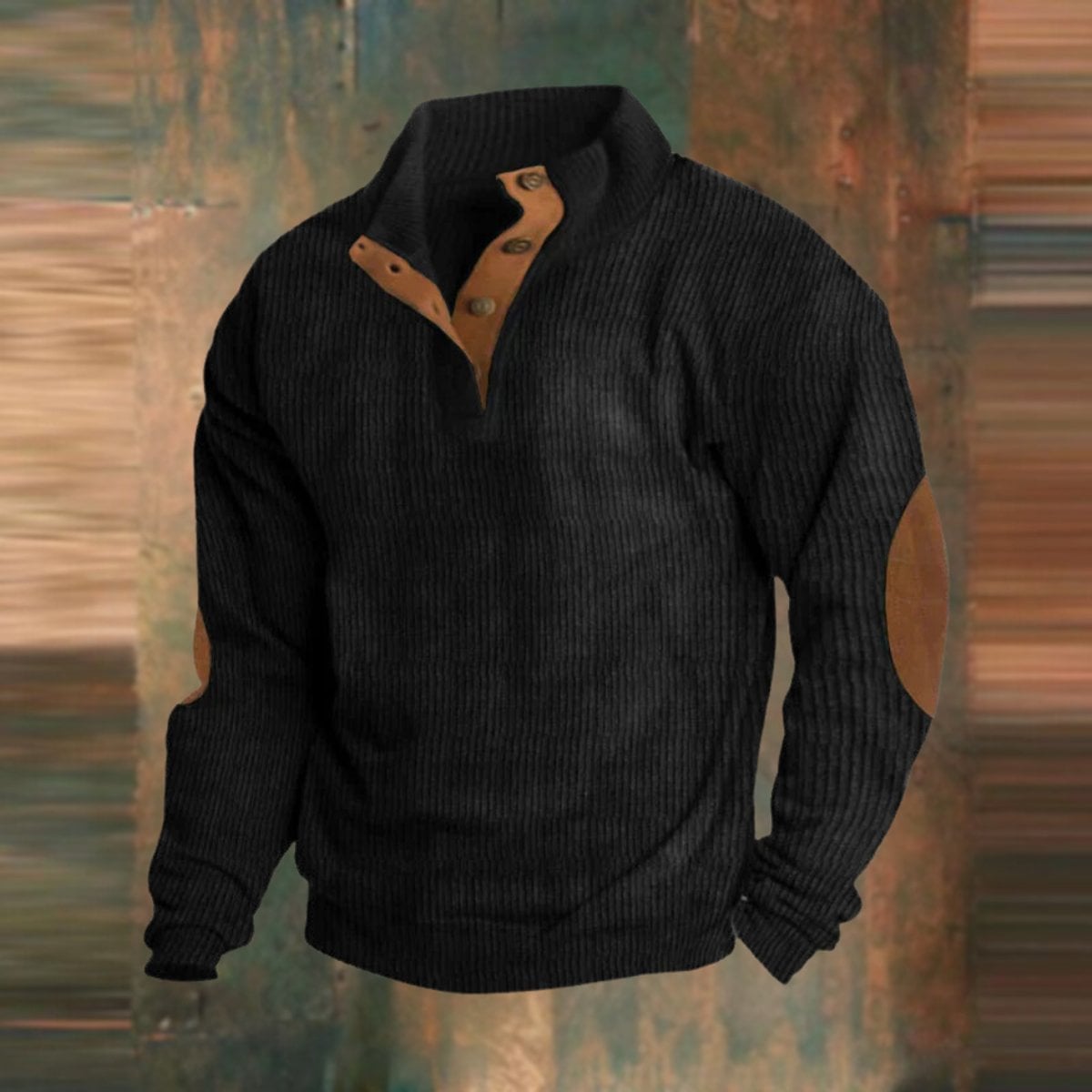 Pull Henley pour hommes avec structure en côtes et patchs aux coudes