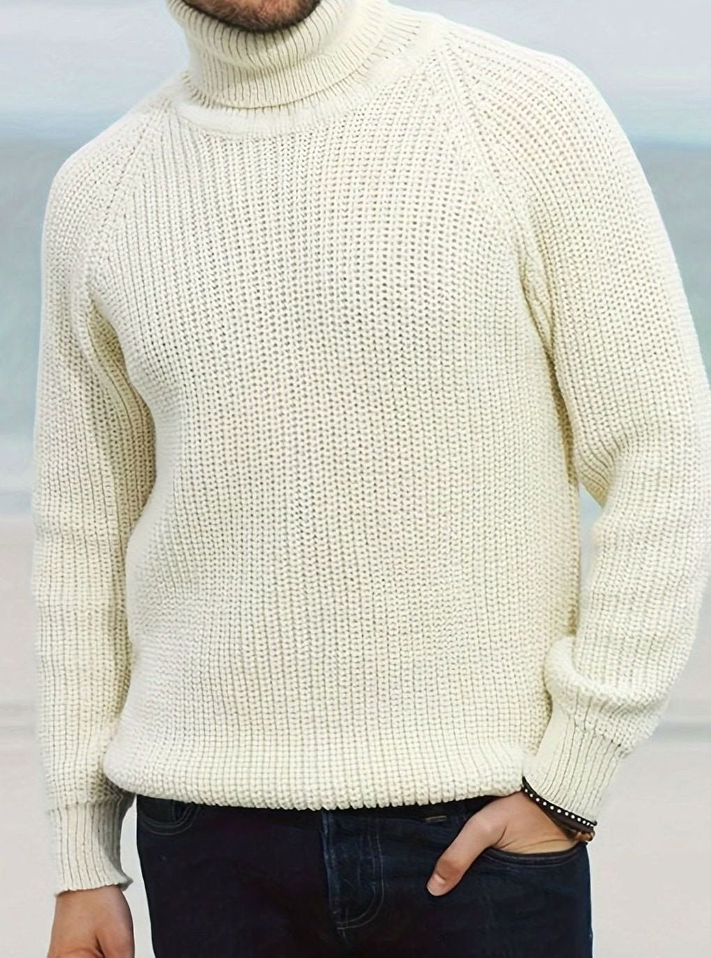 Lucas | Pull en maille côtelée pour homme col roulé coupe régulière