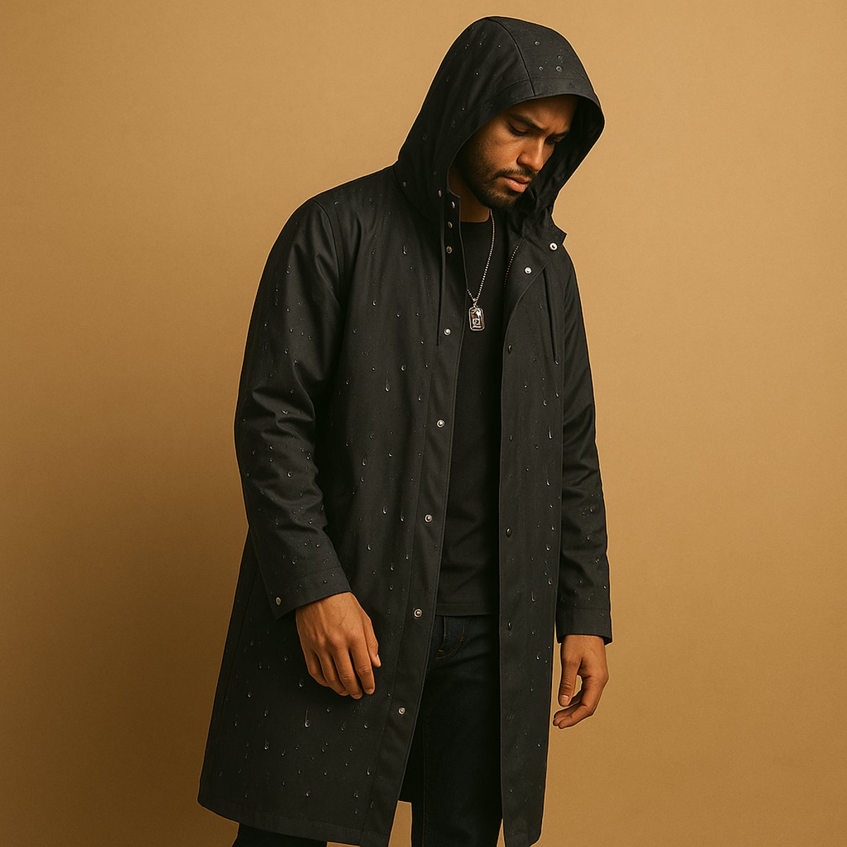 Nathan | Veste de pluie longue imperméable à capuche pour homme avec boutons-pression EVA