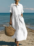 Meredith | Robe Midi à Col Claudine avec Boutonnage Avant pour Femme