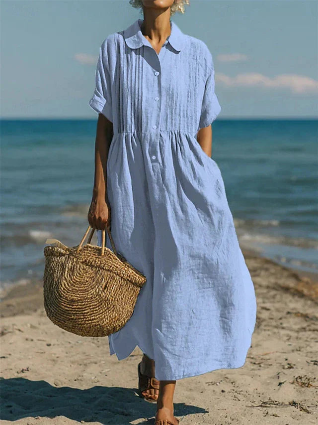 Meredith | Robe Midi à Col Claudine avec Boutonnage Avant pour Femme