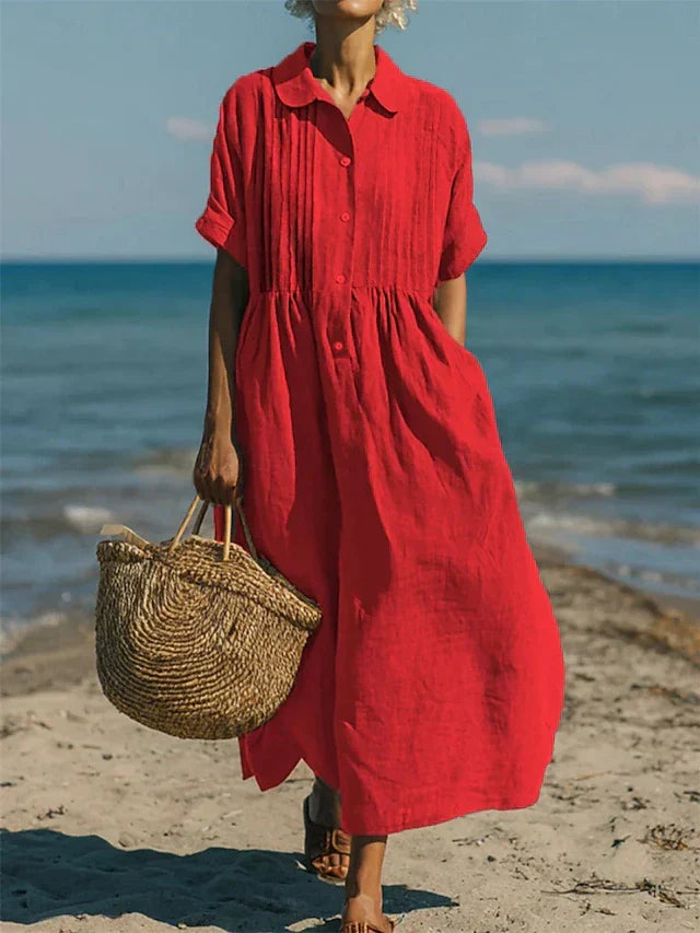 Meredith | Robe Midi à Col Claudine avec Boutonnage Avant pour Femme