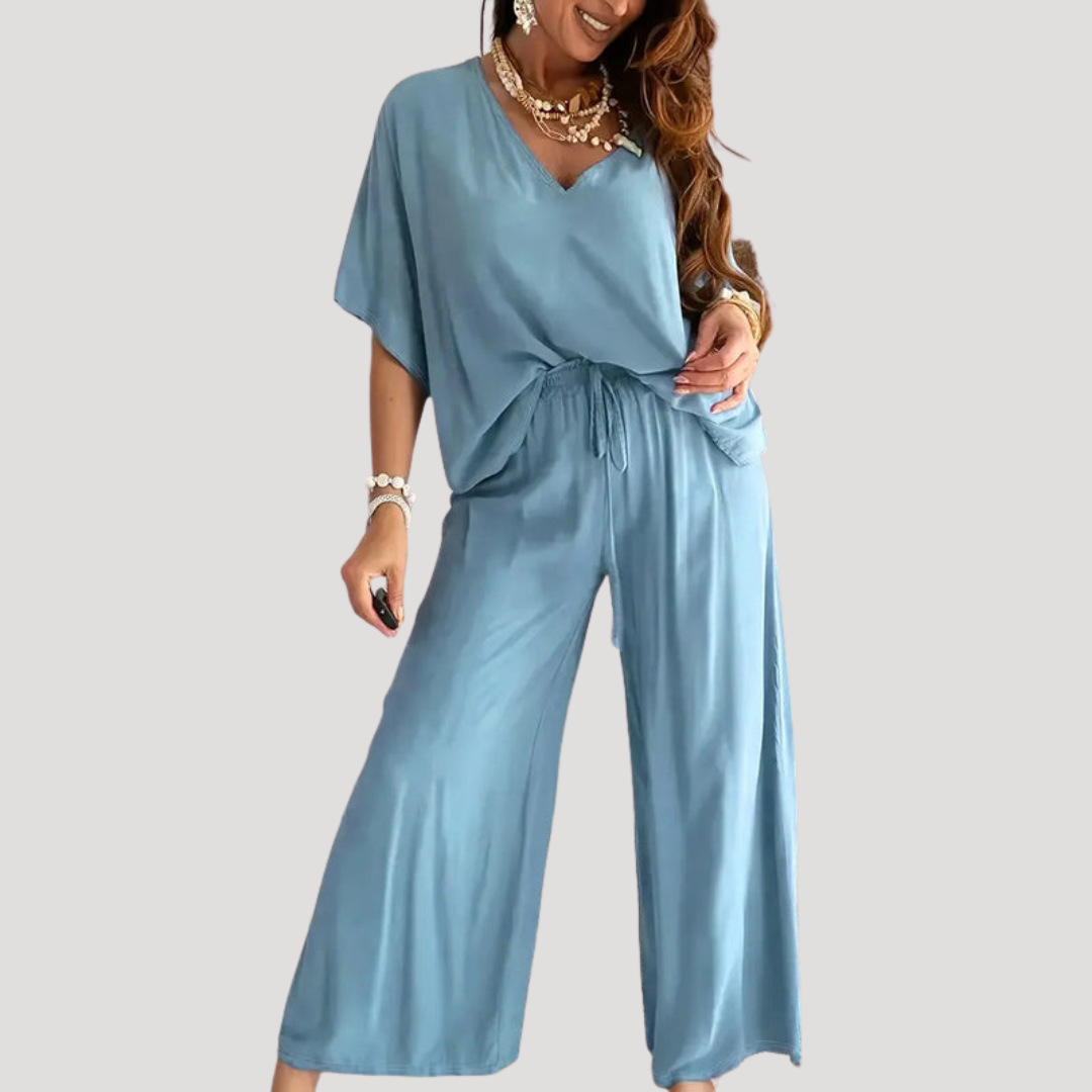 Meredith | Ensemble Deux Pièces à Encolure en V et Pantalon Large pour Femmes