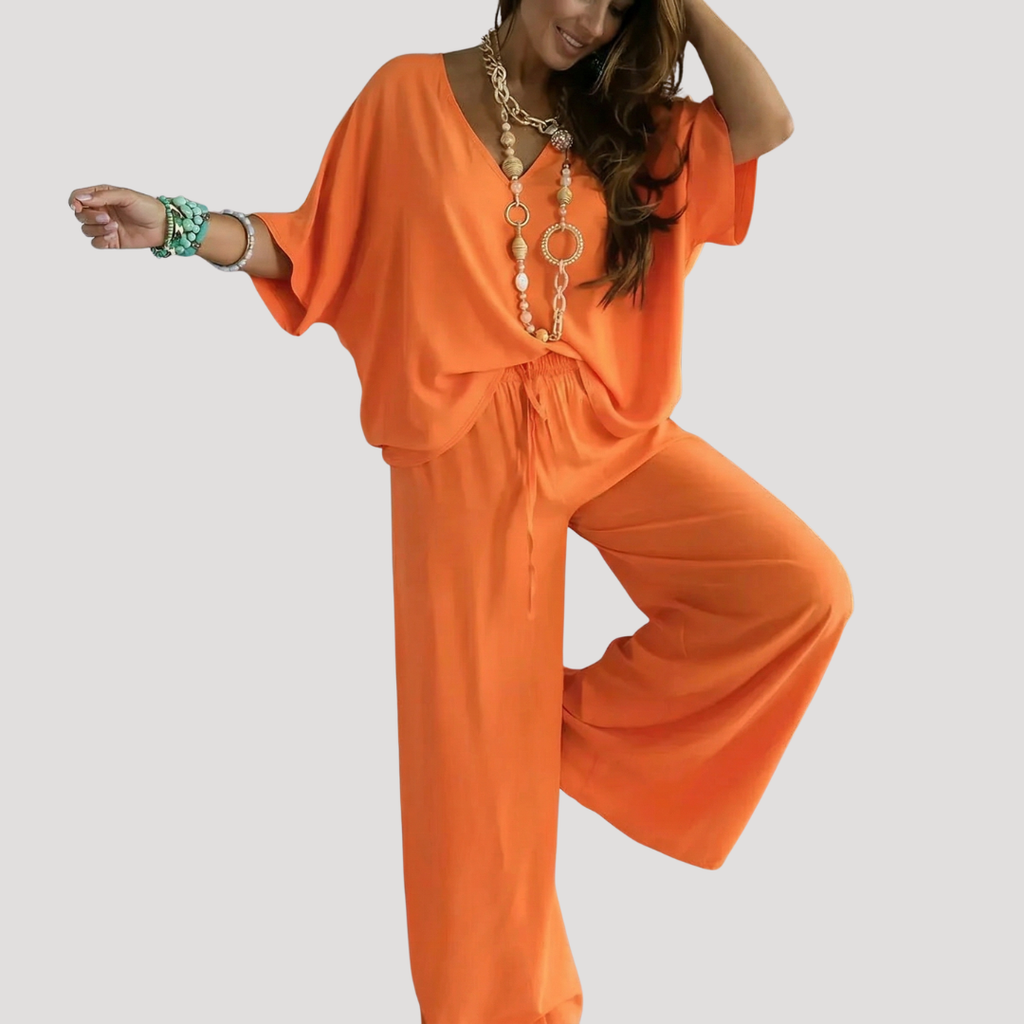 Meredith | Ensemble Deux Pièces à Encolure en V et Pantalon Large pour Femmes