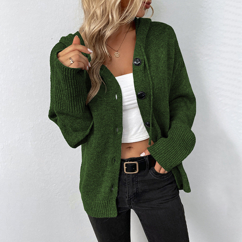 Gilet à Capuche avec Boutonnage – Cardigan Tricoté Coupe Ample