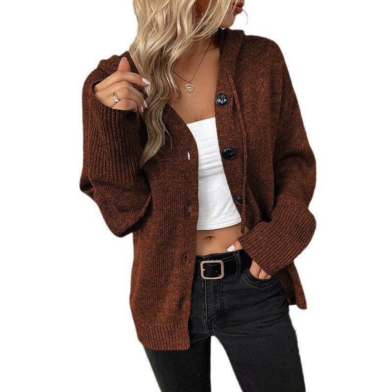 Gilet à Capuche avec Boutonnage – Cardigan Tricoté Coupe Ample