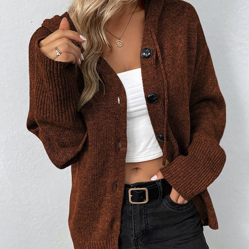 Gilet à Capuche avec Boutonnage – Cardigan Tricoté Coupe Ample